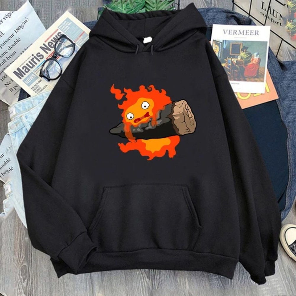 Unisex Calcifer Howl Moving Castle Studio Hoodie Sweatshirt Casual Harajuku